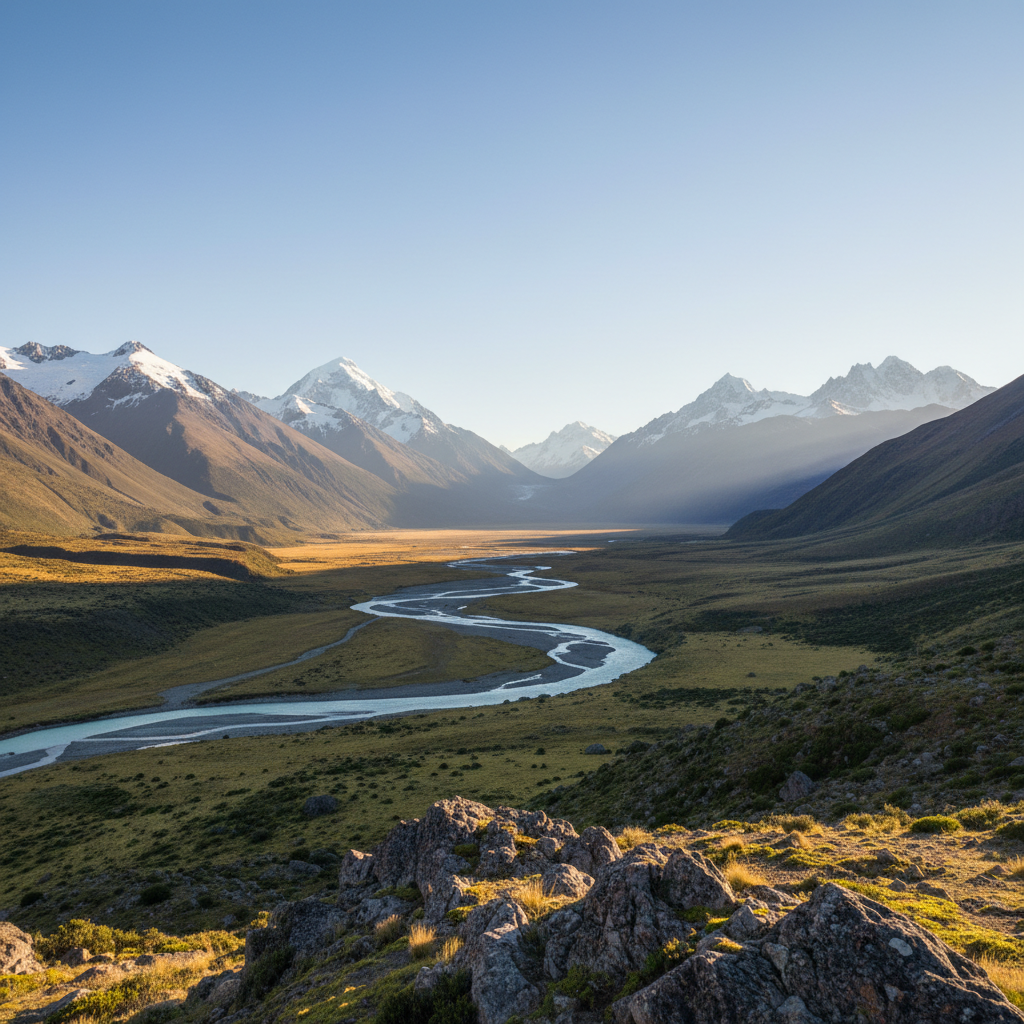 Paisaje sereno de las montañas de los Andes bajo un cielo despejado